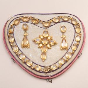 Antique Romance Citrine Jewelry Set, 19th Century 
