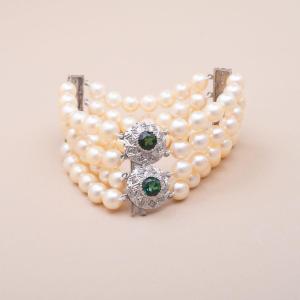 Bracelet Vintage Manchette Perles Akoya