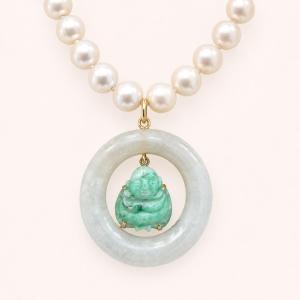 Buddha Necklace With Jade, Pearls, And Diamonds