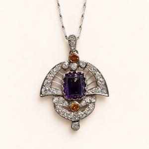 Collier Ancien Art Déco Isis Améthyste et Diamants