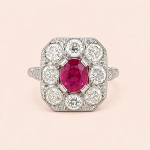 Bague Art Déco Rubis 0,80 carat Diamants 1 carat