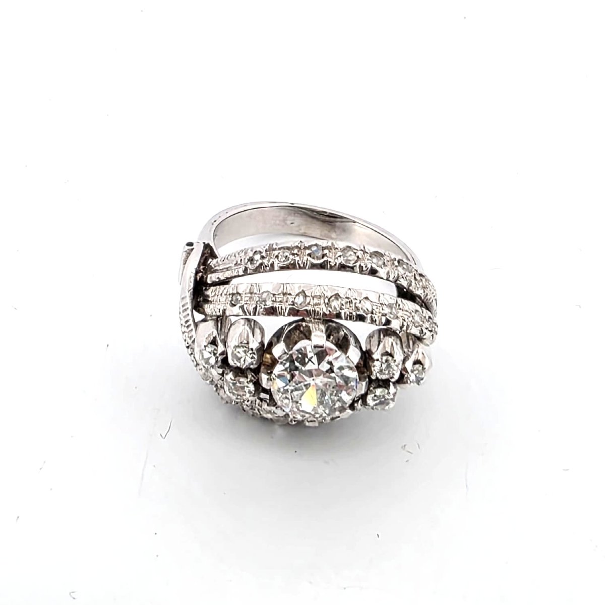 Bague années 40' en or blanc 18kt -photo-3