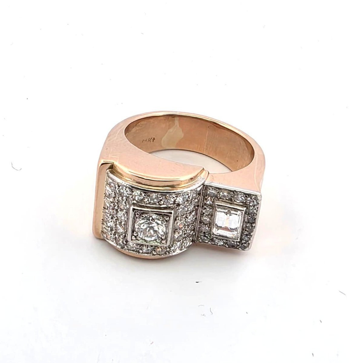 Vintage 18kt Rose Gold Ring With Prominent Diamonds-photo-2