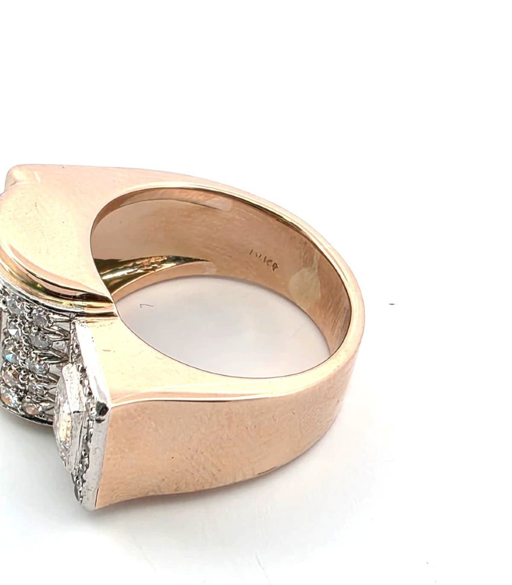 Vintage 18kt Rose Gold Ring With Prominent Diamonds-photo-2