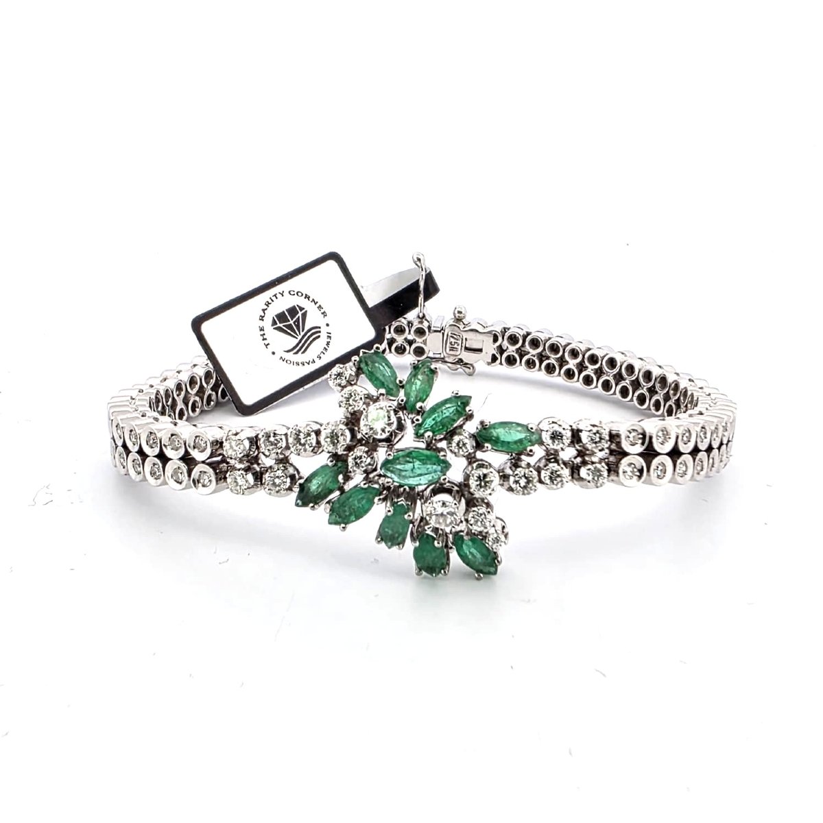 Vintage 18kt White Gold Bracelet With Emeralds And Diamonds-photo-2