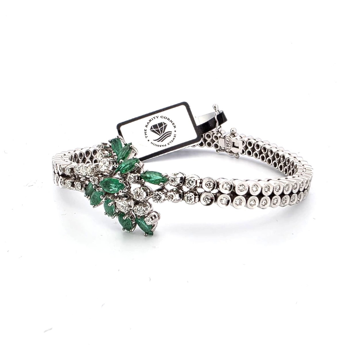 Vintage 18kt White Gold Bracelet With Emeralds And Diamonds-photo-4