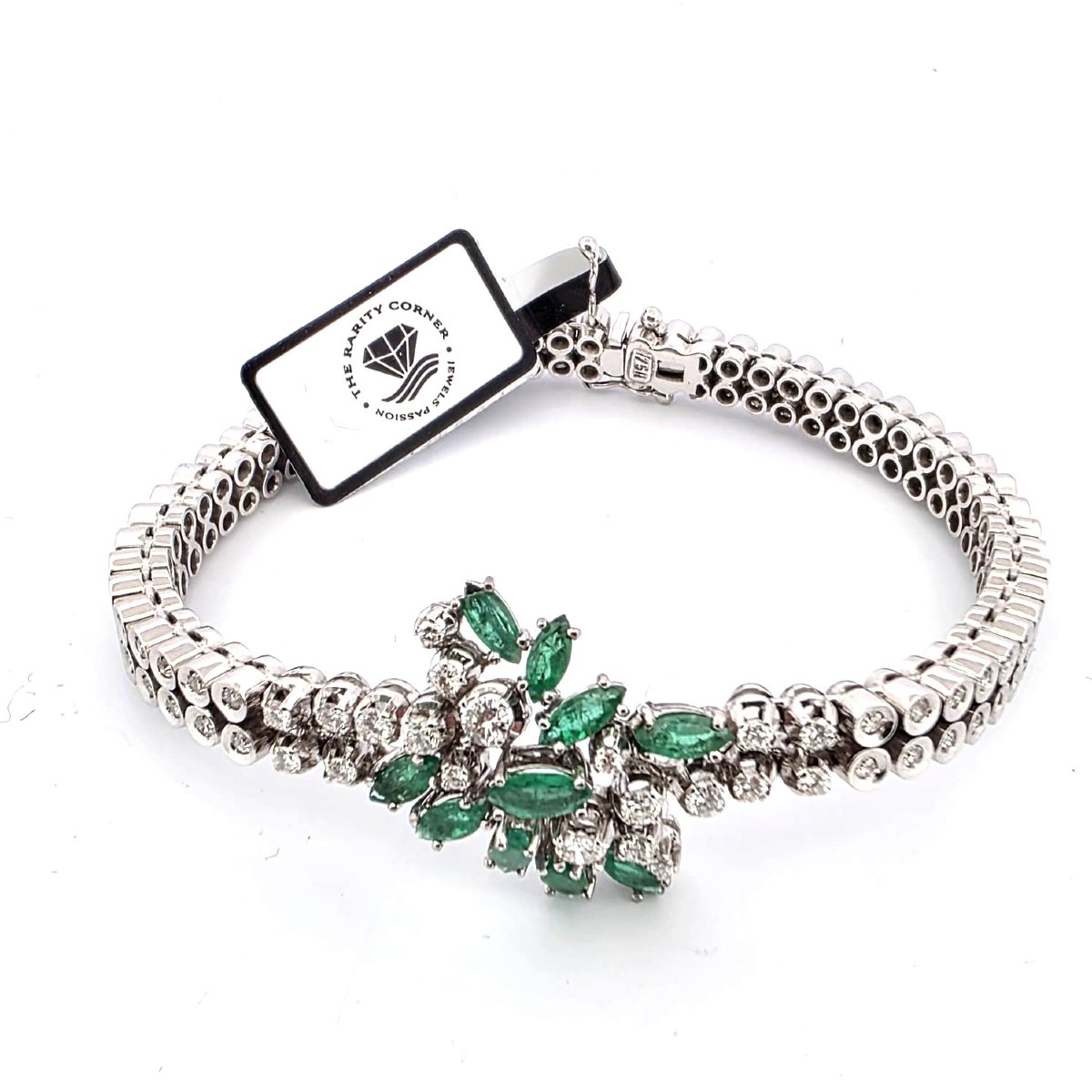 Vintage 18kt White Gold Bracelet With Emeralds And Diamonds-photo-1