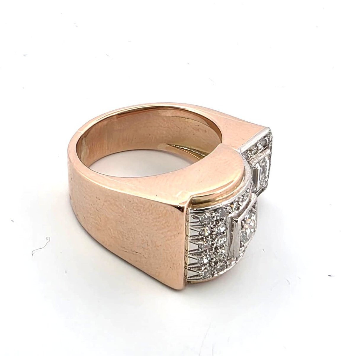 Vintage 18kt Rose Gold Ring With Prominent Diamonds-photo-3