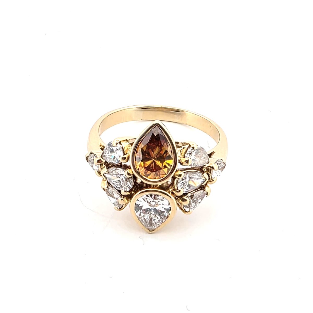 Bague en or jaune 18kt de haute qualité avec diamants coupés goutte à goutte-photo-2