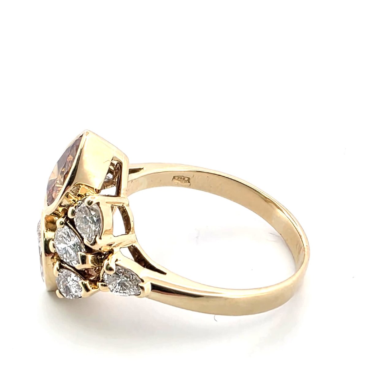 Bague en or jaune 18kt de haute qualité avec diamants coupés goutte à goutte-photo-2