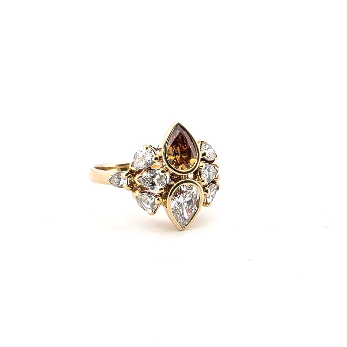 Bague en or jaune 18kt de haute qualité avec diamants coupés goutte à goutte-photo-4