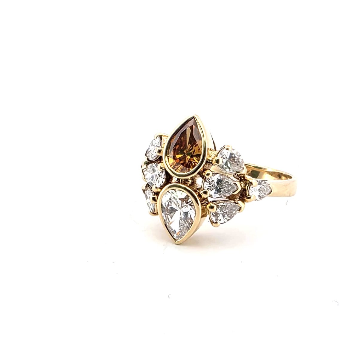 Bague en or jaune 18kt de haute qualité avec diamants coupés goutte à goutte-photo-6