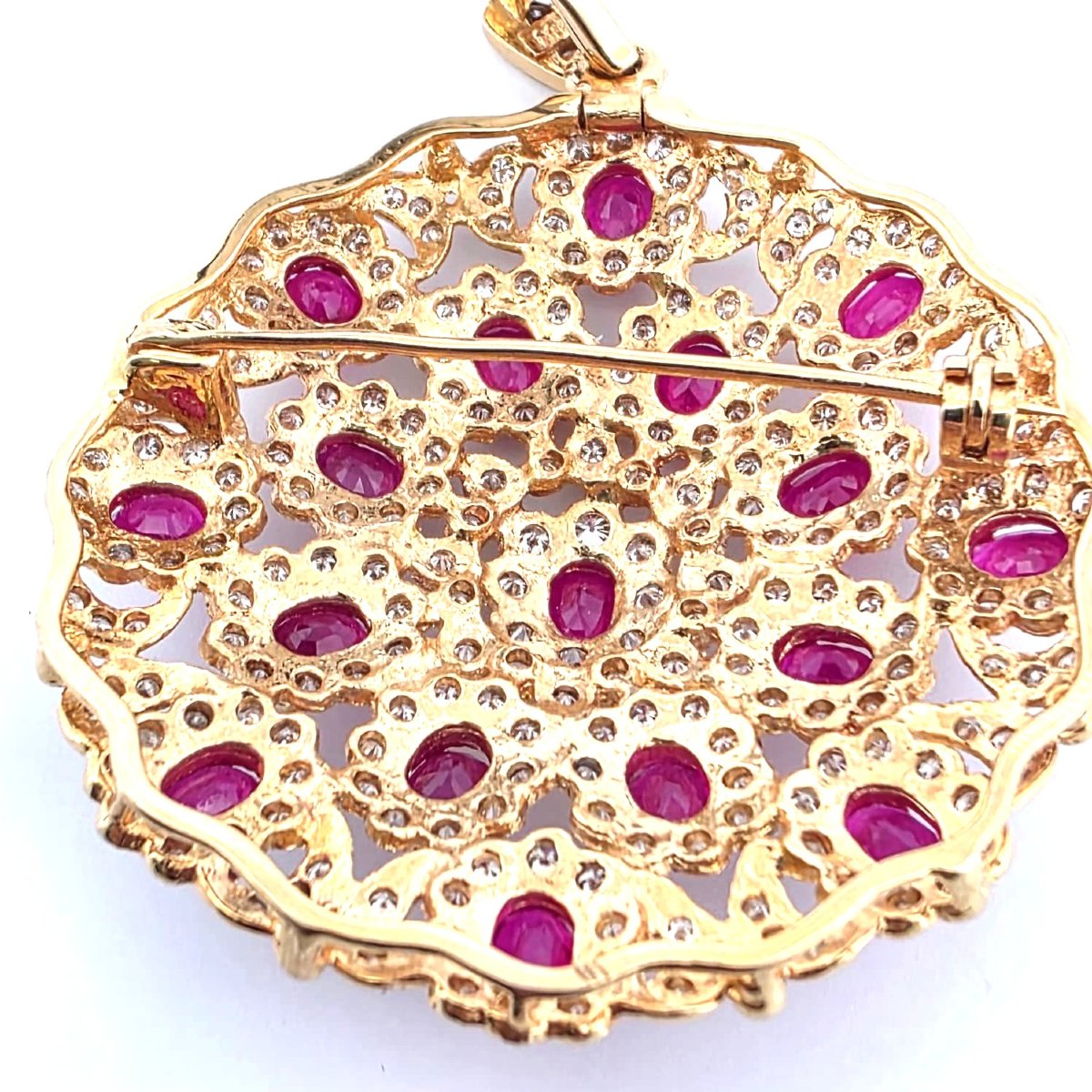 18kt Yellow Gold 60' Brooch With Rubies And Diamonds-photo-1