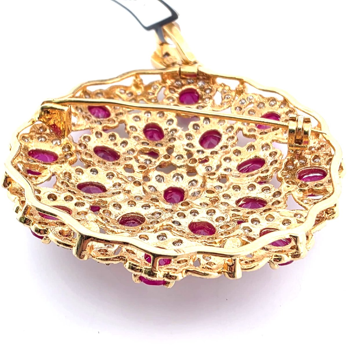 18kt Yellow Gold 60' Brooch With Rubies And Diamonds-photo-2