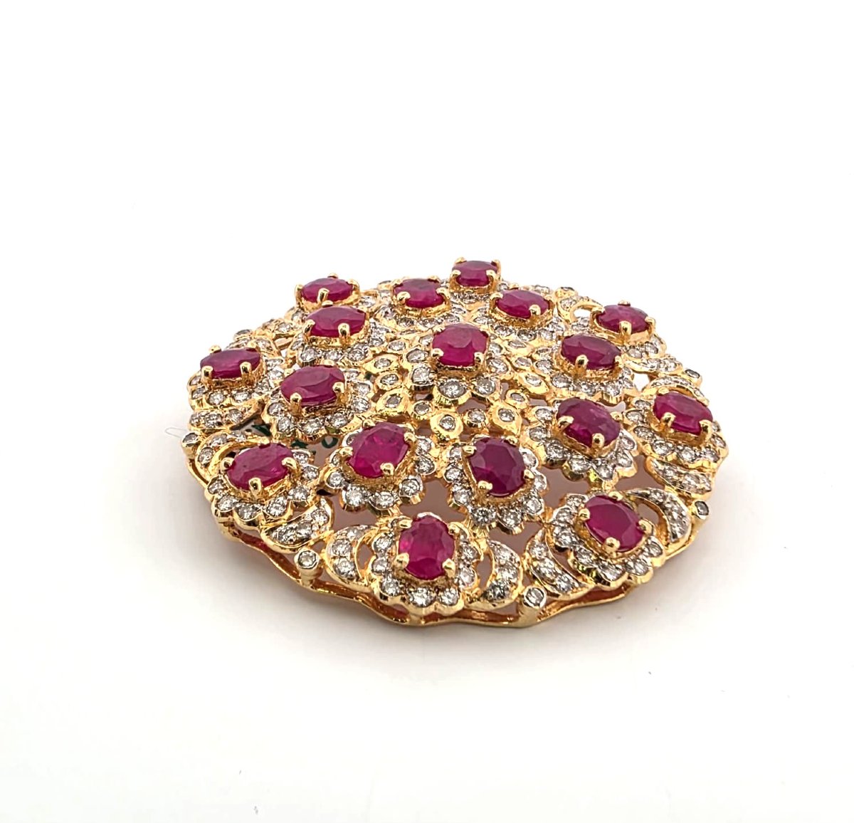 18kt Yellow Gold 60' Brooch With Rubies And Diamonds-photo-4