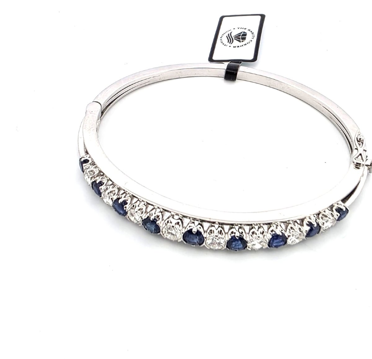 Bracelet rigide en or blanc 18kt avec saphirs et diamants-photo-2