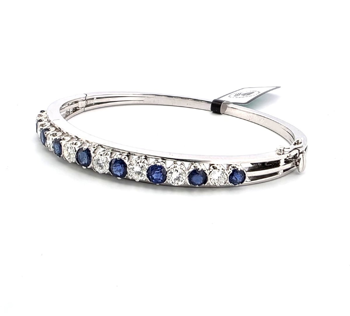 Bracelet rigide en or blanc 18kt avec saphirs et diamants-photo-4