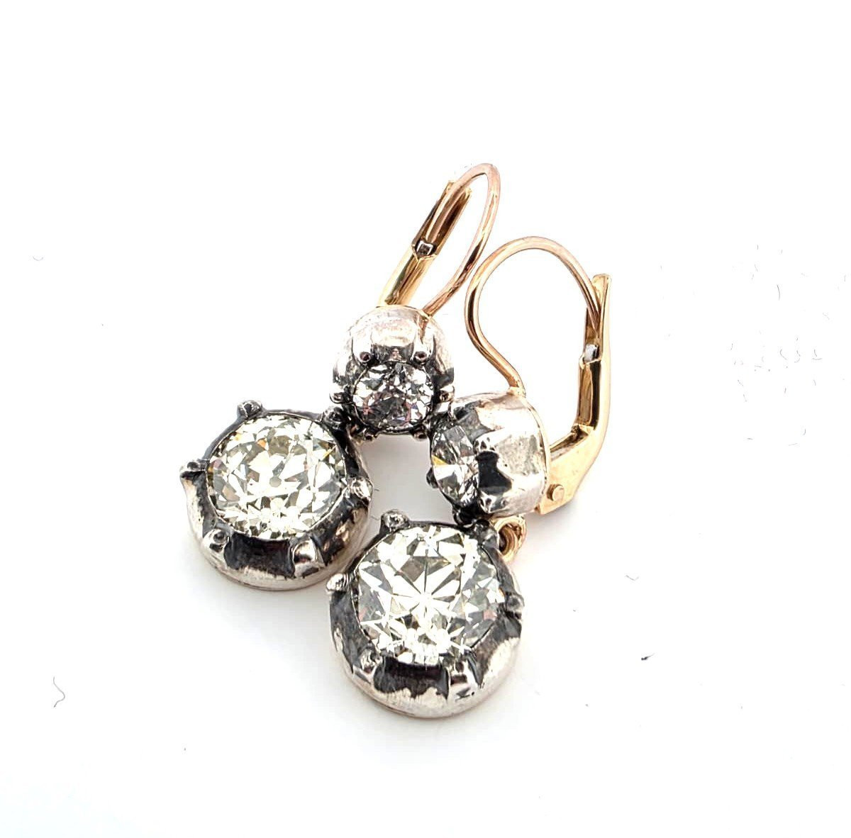 Boucles d’oreilles en or jaune 18kt et argent avec des diamants importants-photo-2