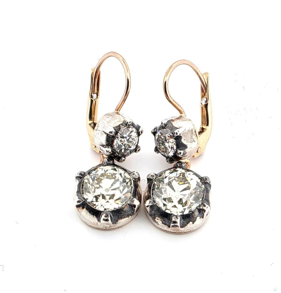 Boucles d’oreilles en or jaune 18kt et argent avec des diamants importants-photo-4