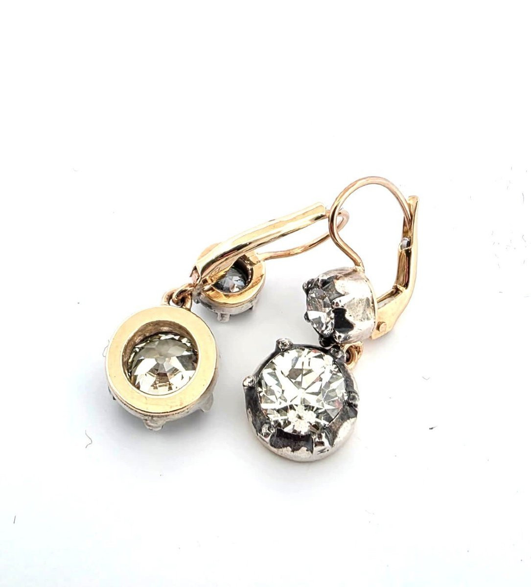 Boucles d’oreilles en or jaune 18kt et argent avec des diamants importants-photo-2