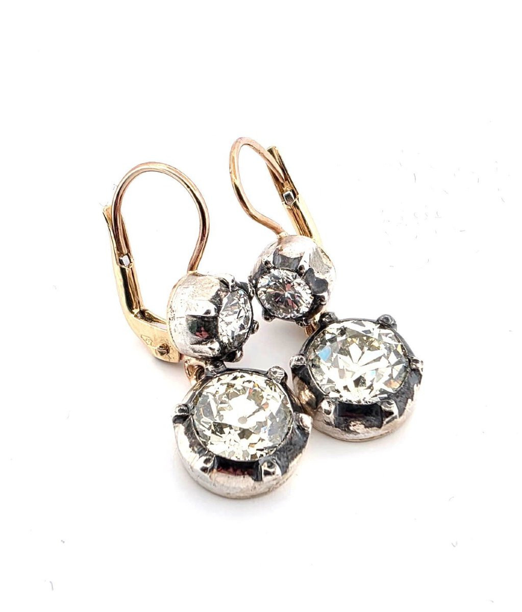 Boucles d’oreilles en or jaune 18kt et argent avec des diamants importants-photo-3