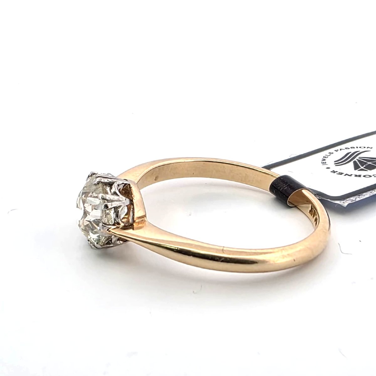 18kt Yellow Gold And Platinum Ring With Old Mine Diamond Solitaire Model-photo-4