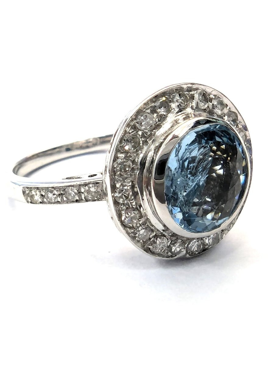 18 Kt White Gold Ring With Central Aquamarine And Diamonds-photo-5