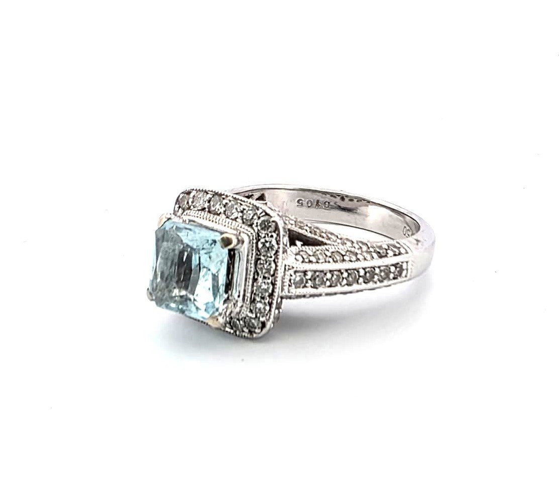 Bague en or blanc 18kt avec aquamarine et diamants-photo-3