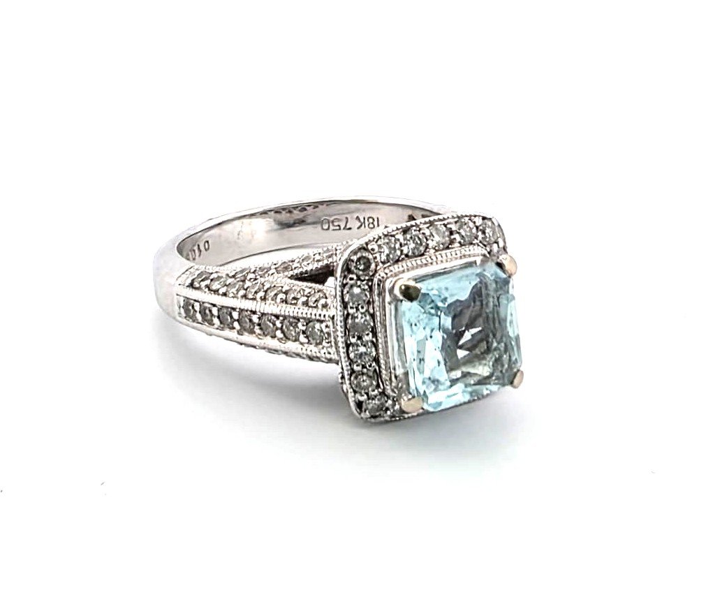 Bague en or blanc 18kt avec aquamarine et diamants-photo-5