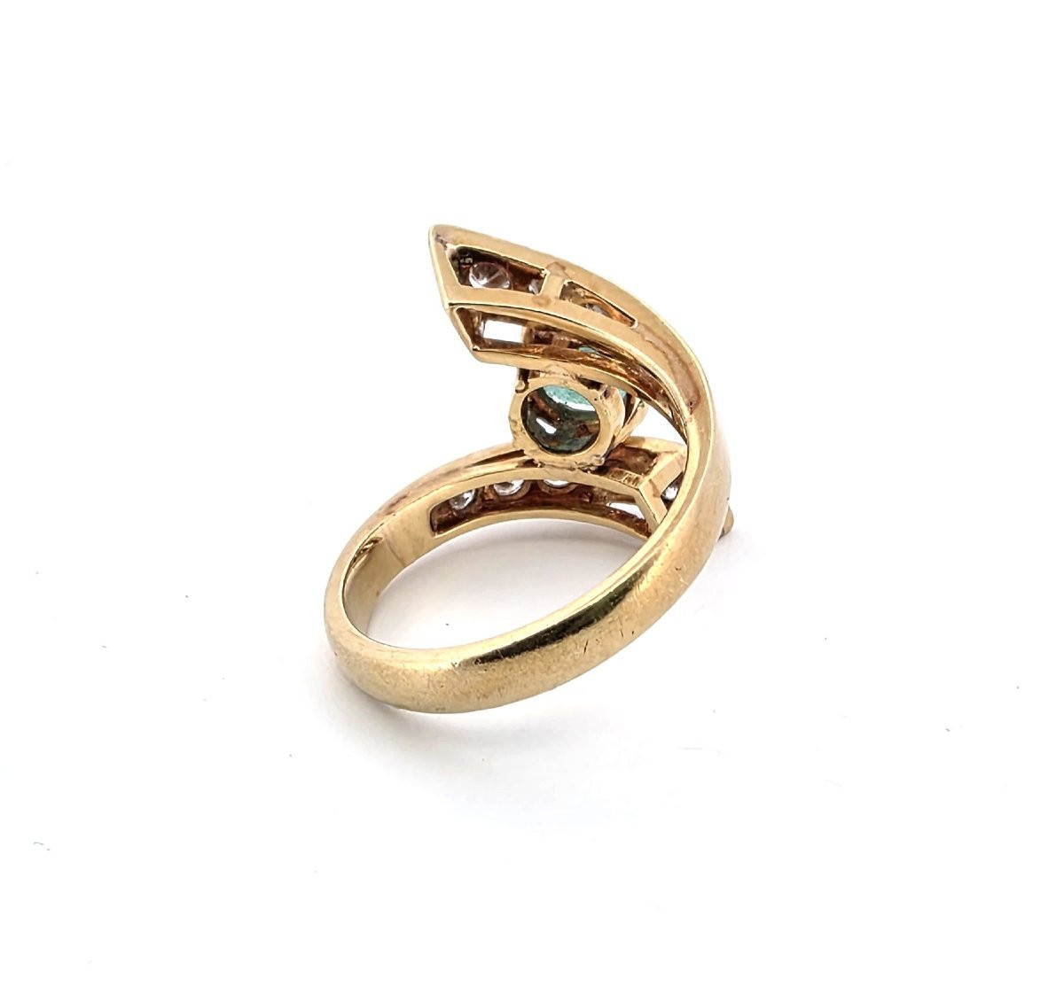 Vintage 1950 Ca Solid Yellow Gold Ring With Emerald Ct 0.50 And Diamonds Ct 0.80-photo-1