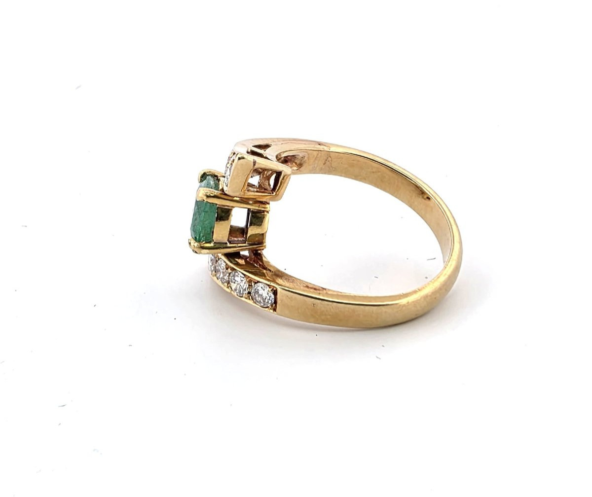 Vintage 1950 Ca Solid Yellow Gold Ring With Emerald Ct 0.50 And Diamonds Ct 0.80-photo-2