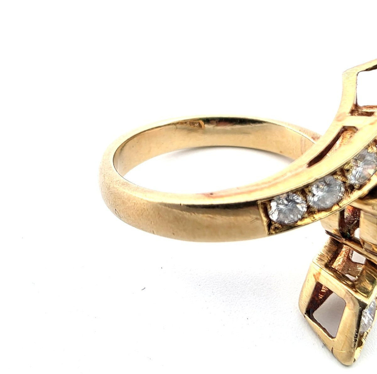 Vintage 1950 Ca Solid Yellow Gold Ring With Emerald Ct 0.50 And Diamonds Ct 0.80-photo-3