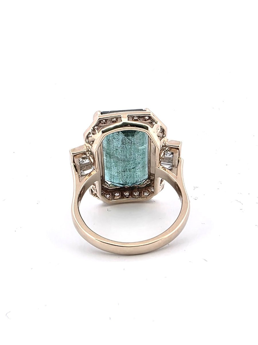 18kt Yellow Gold Ring With Central Emerald And Surround Diamonds-photo-2