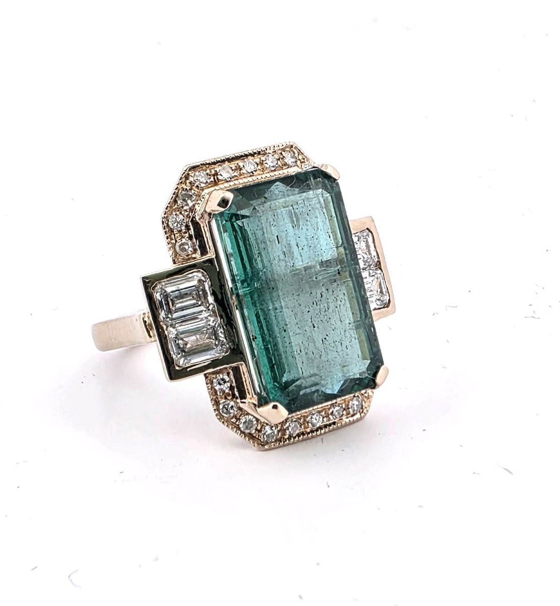 18kt Yellow Gold Ring With Central Emerald And Surround Diamonds-photo-4