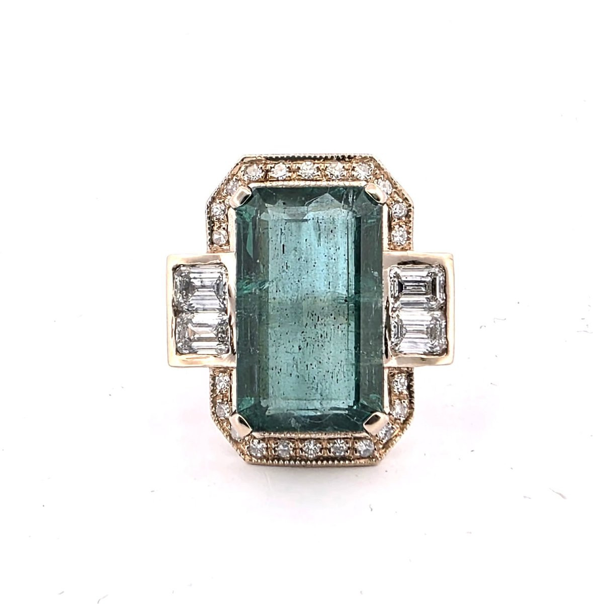 18kt Yellow Gold Ring With Central Emerald And Surround Diamonds-photo-6