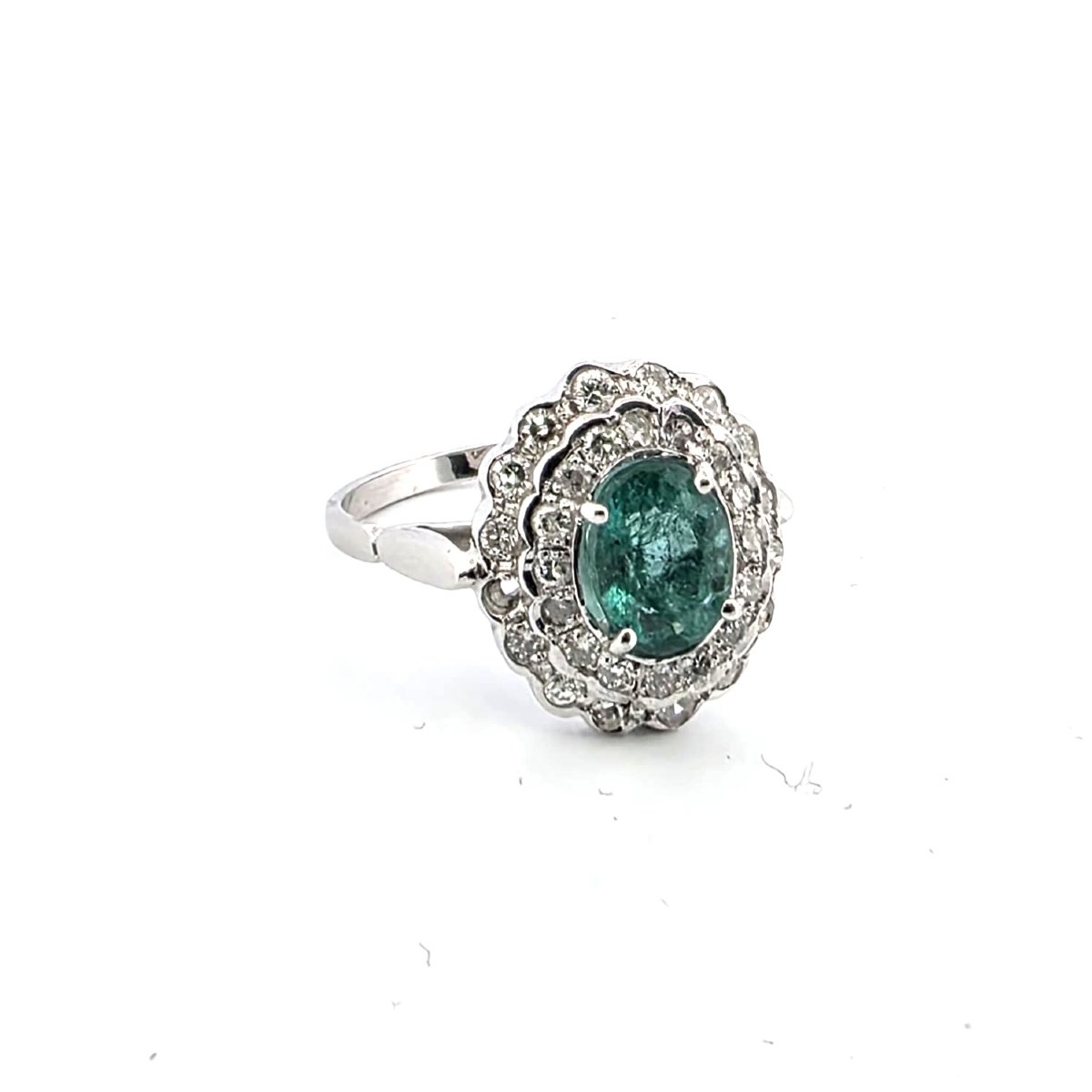 18kt White Gold 50' Ring With Emerald And Diamonds-photo-3