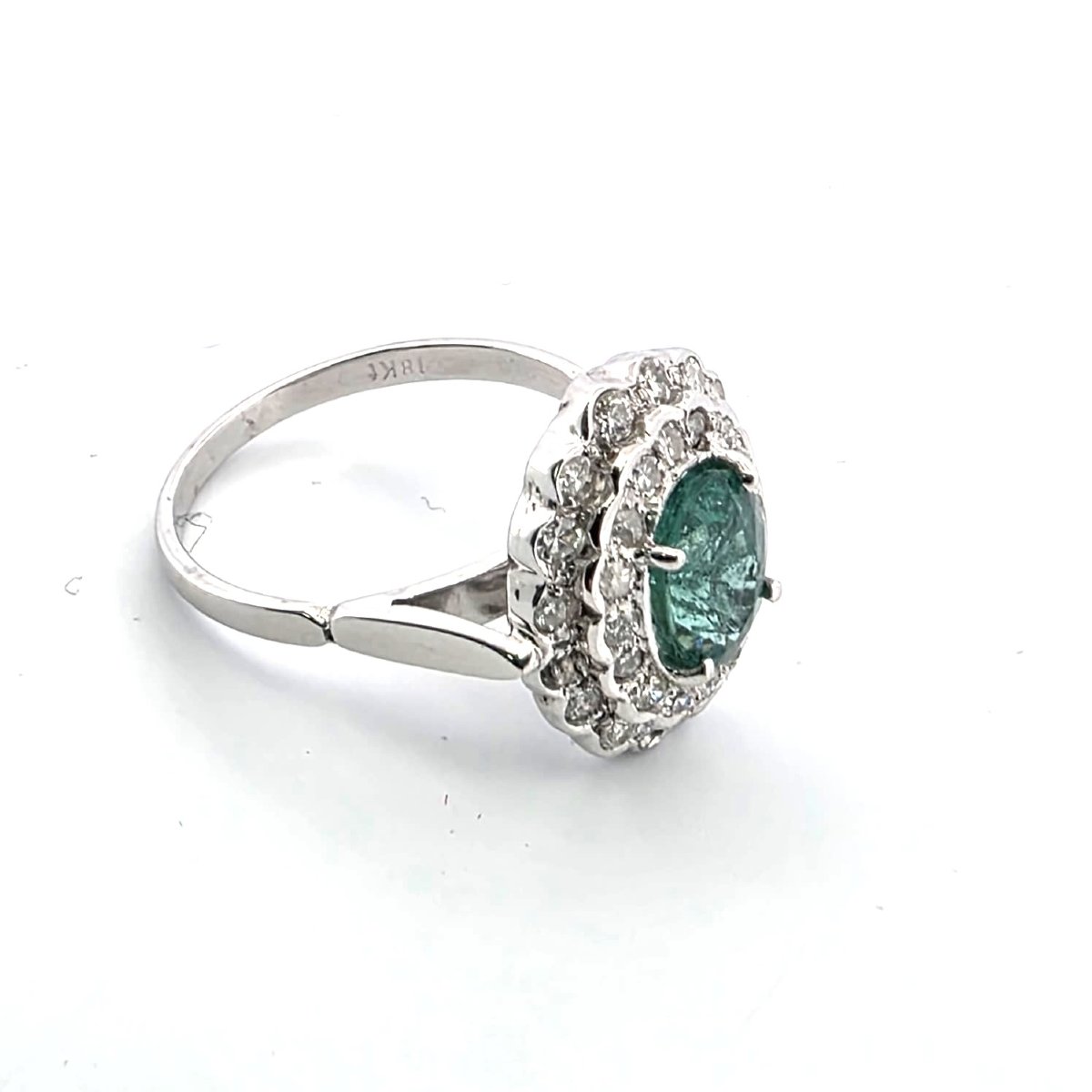 18kt White Gold 50' Ring With Emerald And Diamonds-photo-2