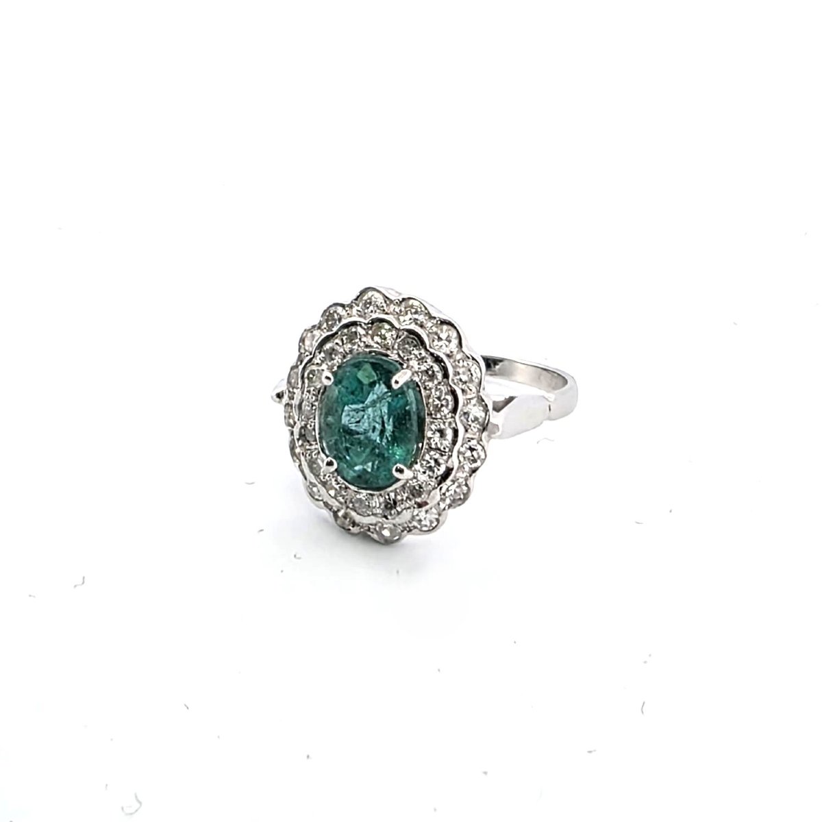 18kt White Gold 50' Ring With Emerald And Diamonds-photo-5