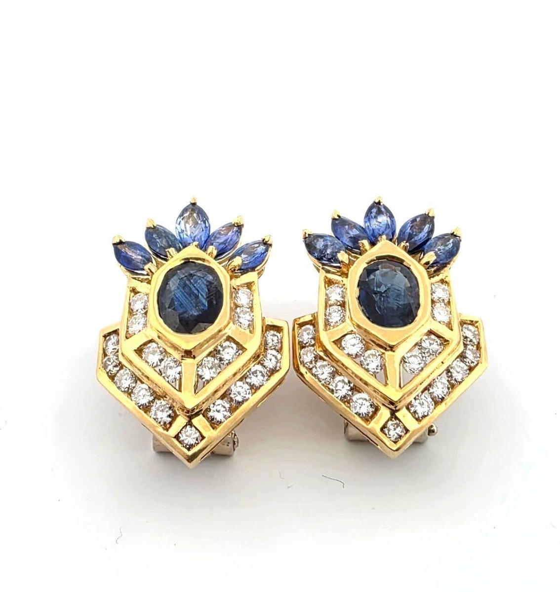 18kt Yellow Gold Earrings With Sapphires And Diamonds-photo-4