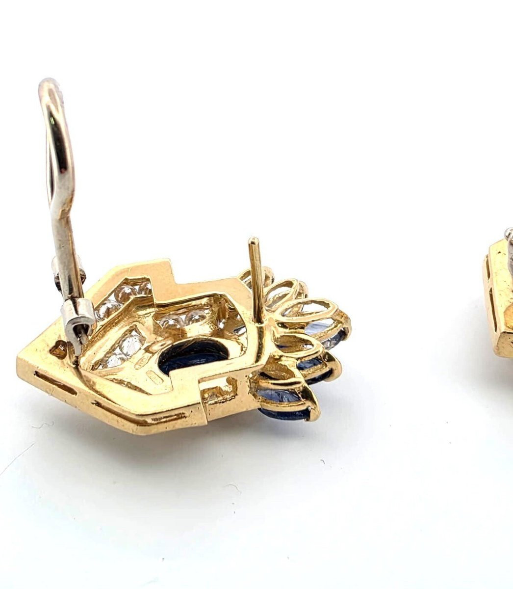 18kt Yellow Gold Earrings With Sapphires And Diamonds-photo-2