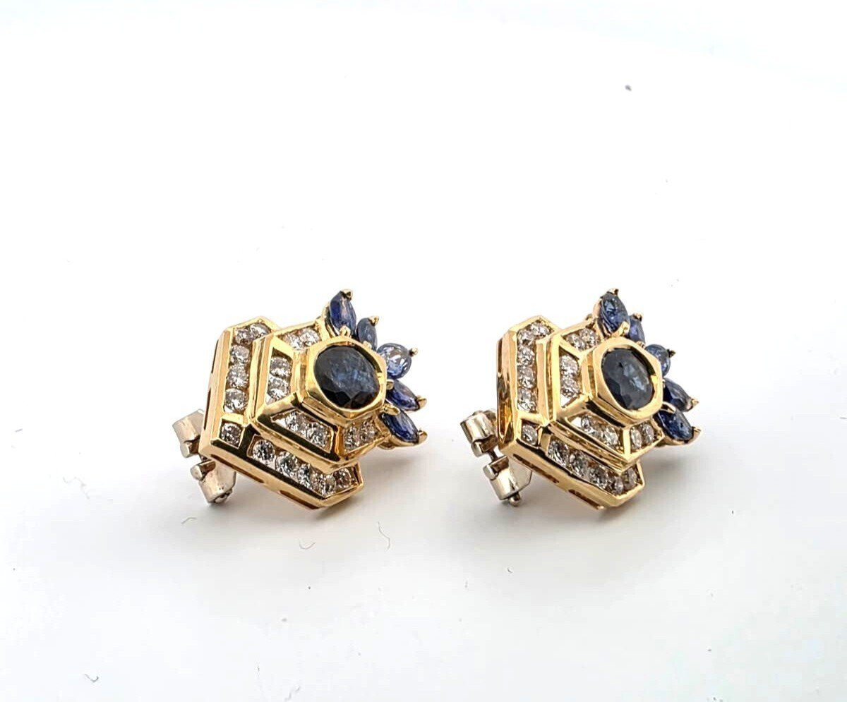 18kt Yellow Gold Earrings With Sapphires And Diamonds-photo-5