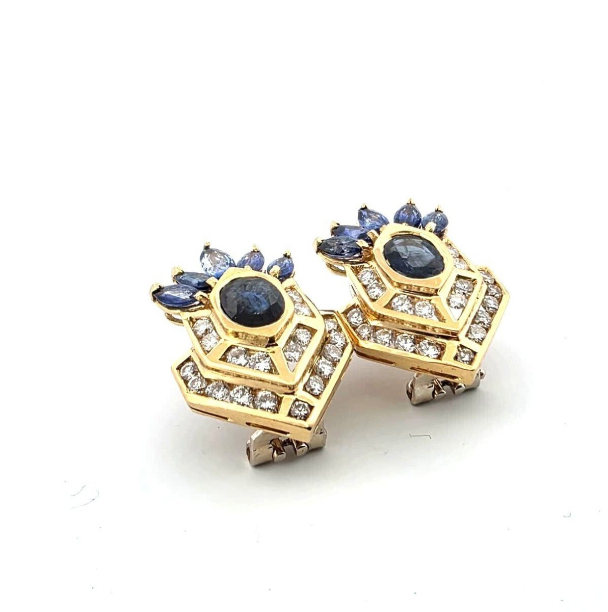 18kt Yellow Gold Earrings With Sapphires And Diamonds-photo-7