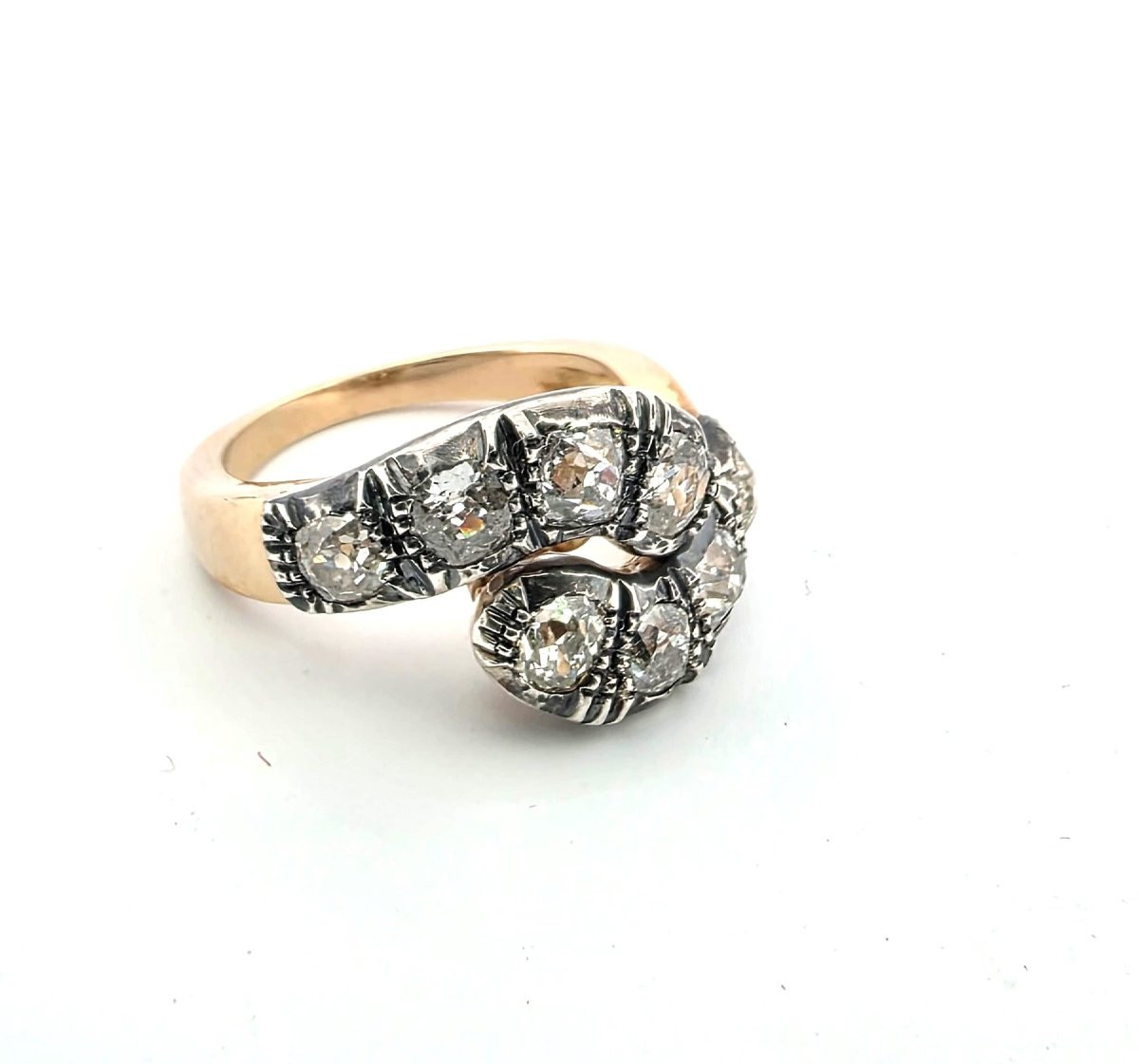 Low Gold And Silver Ring With Old Cut Diamonds-photo-4