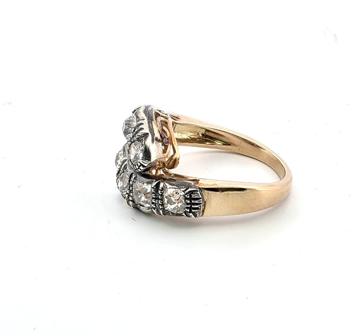 Low Gold And Silver Ring With Old Cut Diamonds-photo-2