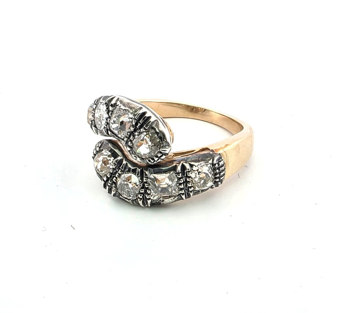 Low Gold And Silver Ring With Old Cut Diamonds-photo-4