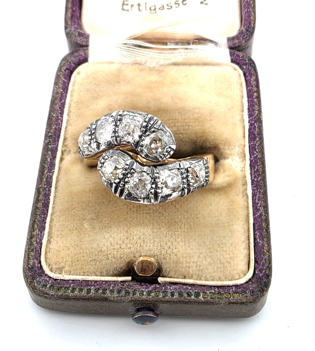 Low Gold And Silver Ring With Old Cut Diamonds