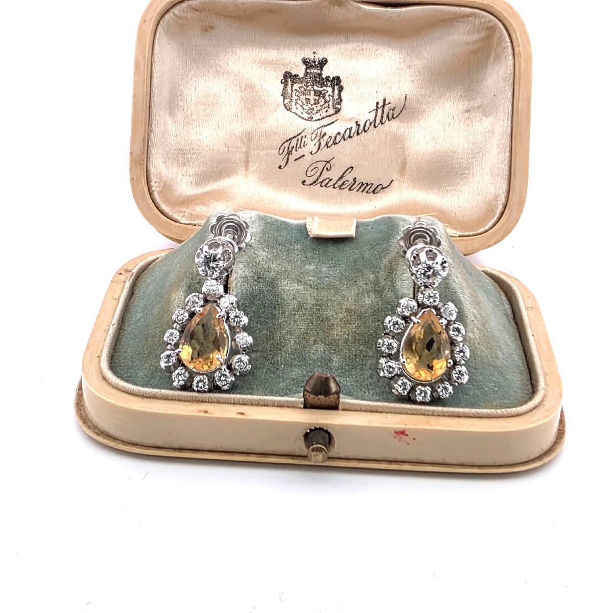 18kt White Gold 40/50' Earrings With Drop Citrus And Diamonds