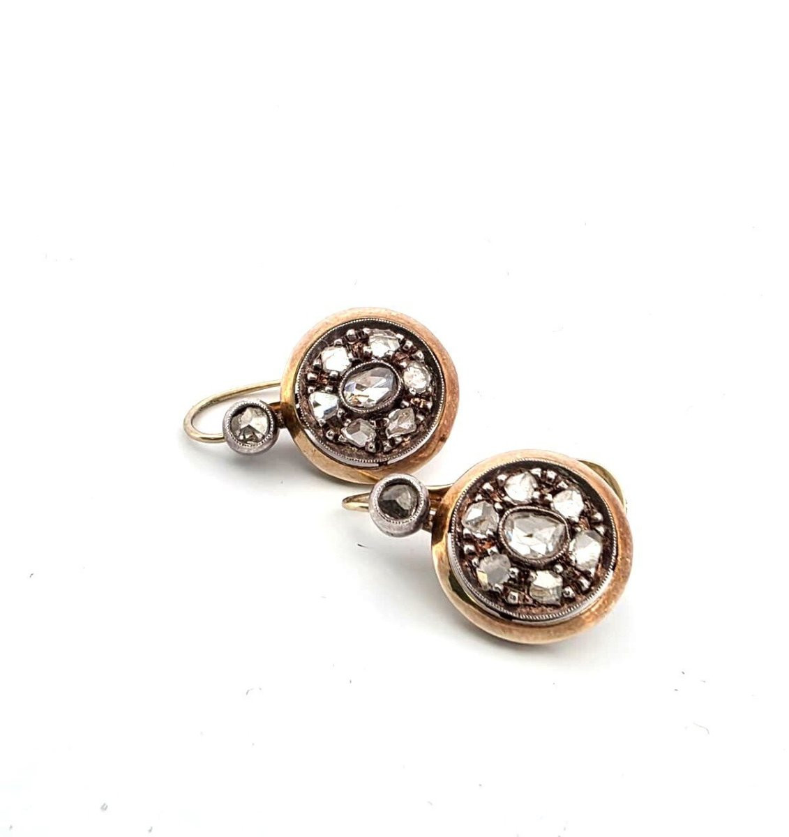 Low Silver Gold And Pink Crown Diamond Earrings-photo-4