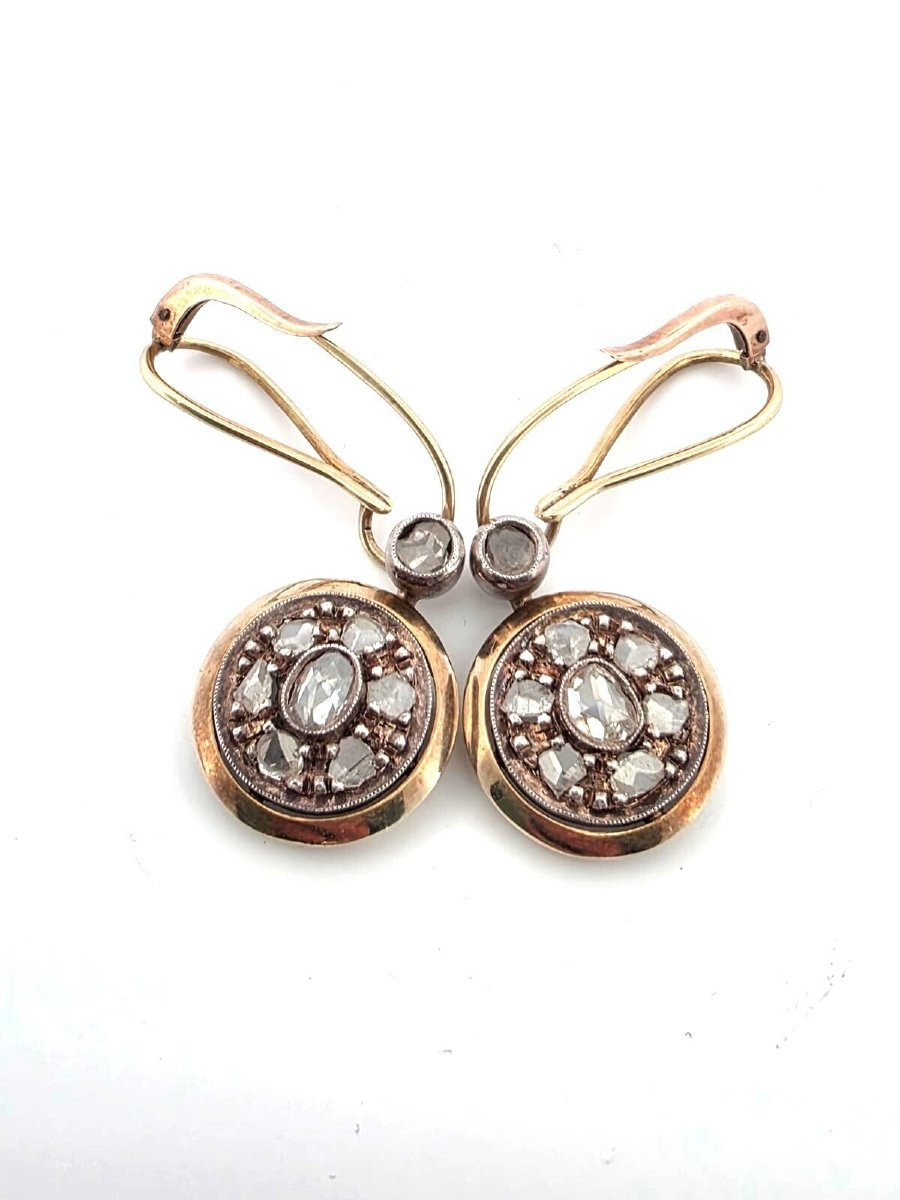 Low Silver Gold And Pink Crown Diamond Earrings-photo-2