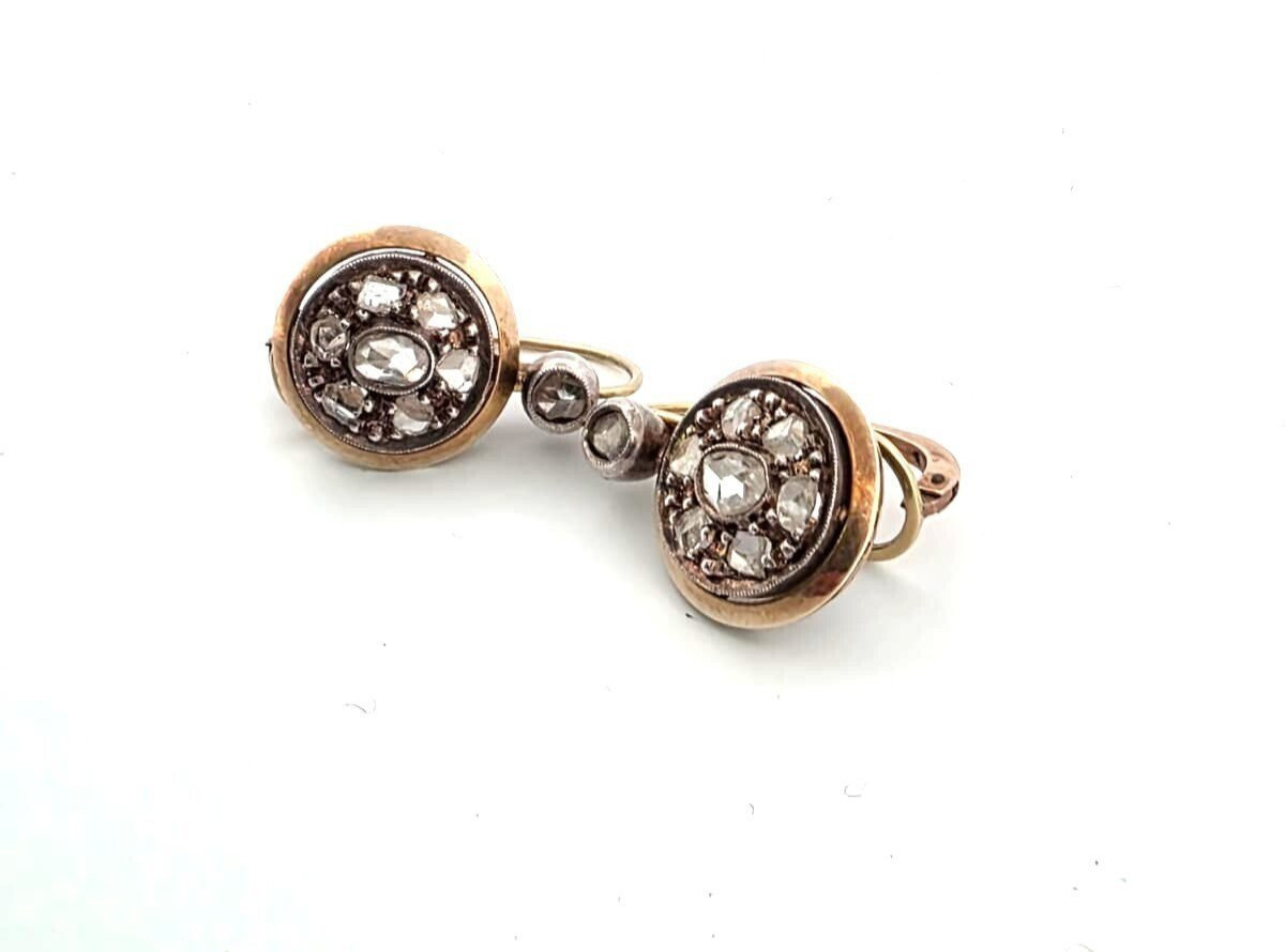 Low Silver Gold And Pink Crown Diamond Earrings-photo-4